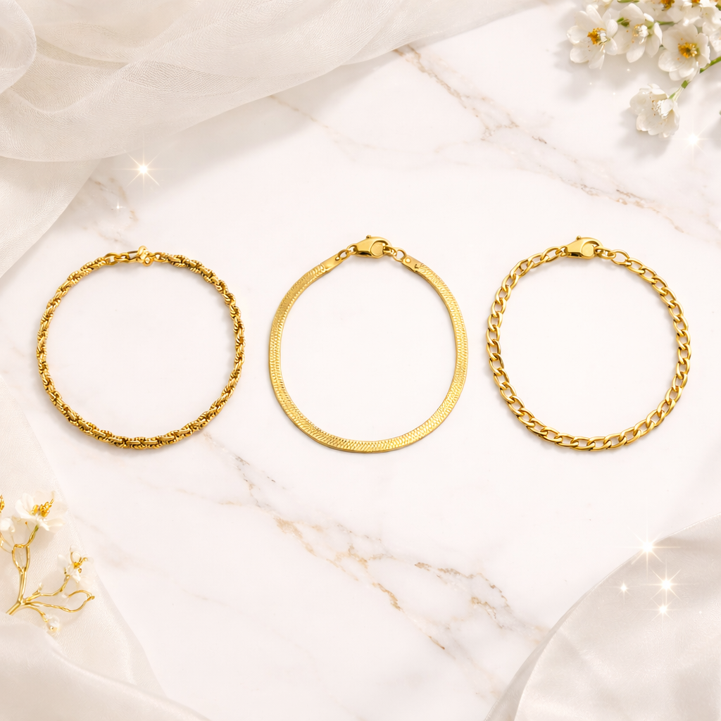 Set of 3 Minimal Chain Bracelet